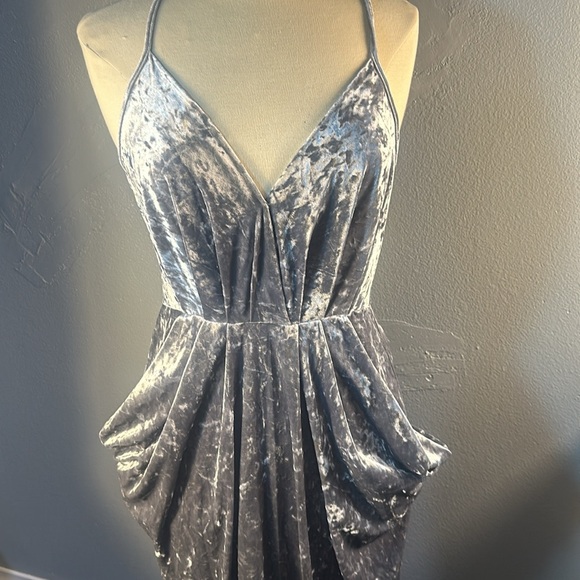 Silver velvet dress long with pockets. Size M - Picture 3 of 7